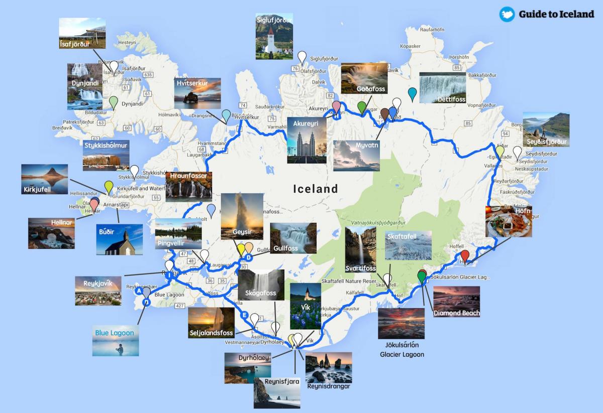 Mapa atrakcji turystycznych Islandii