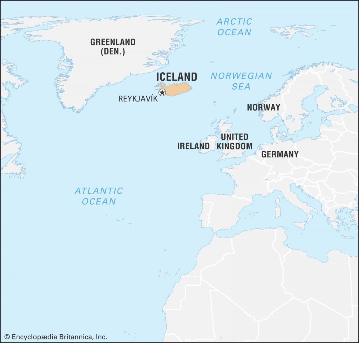 Mapa Islandii i krajów graniczących